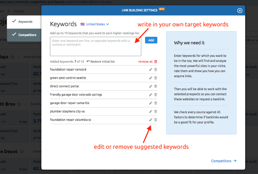Configuring The Link Building Tool Manual Semrush Toolkits Help Semrush