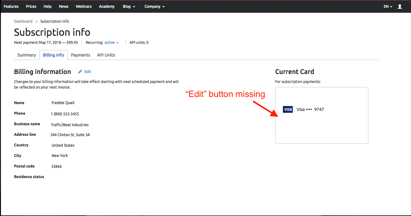 Why Can T I Edit My Billing Information Frage Billing And Account Management Semrush Knowledge Base Semrush Deutsch