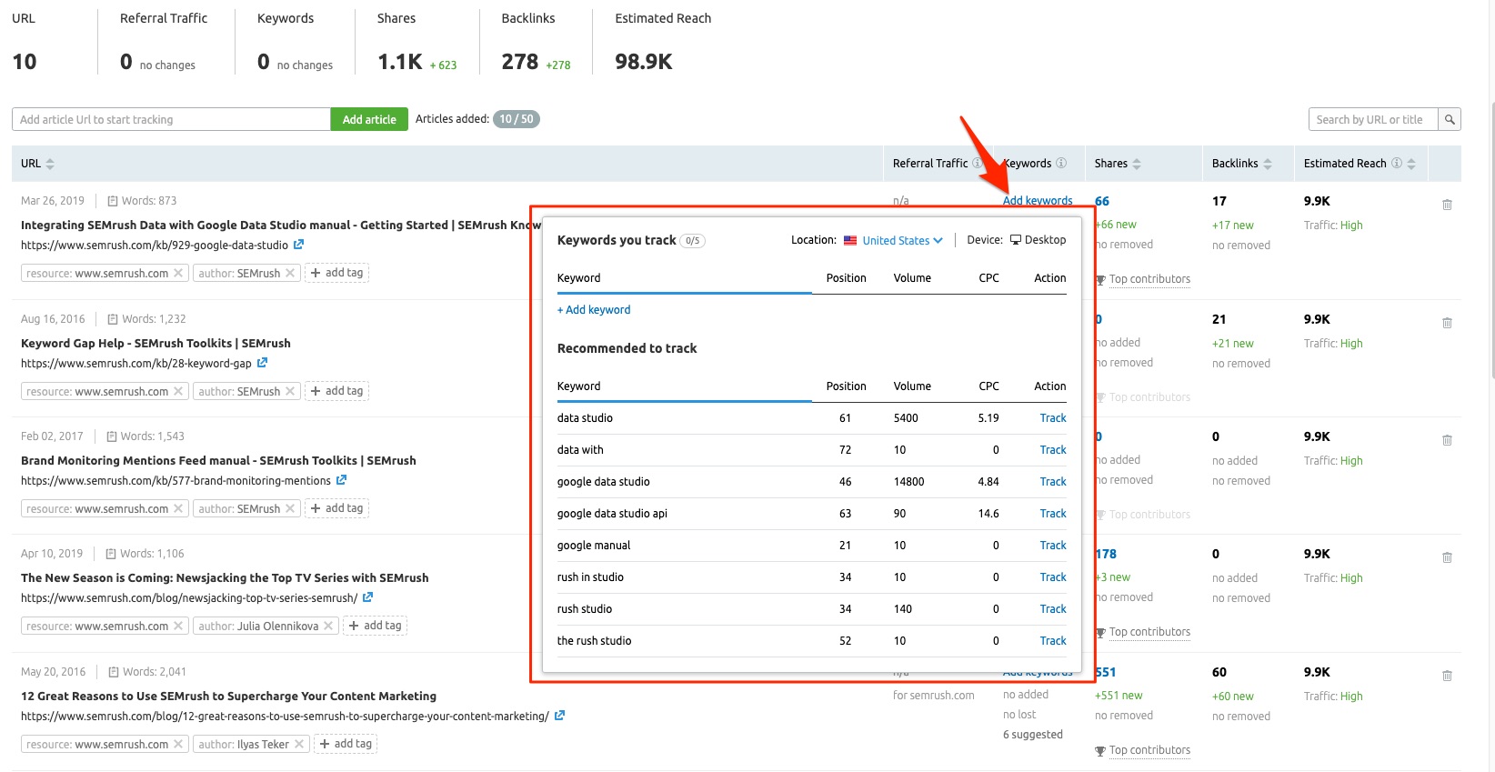 Post Tracking Report manual SEMrush Toolkits SEMrush